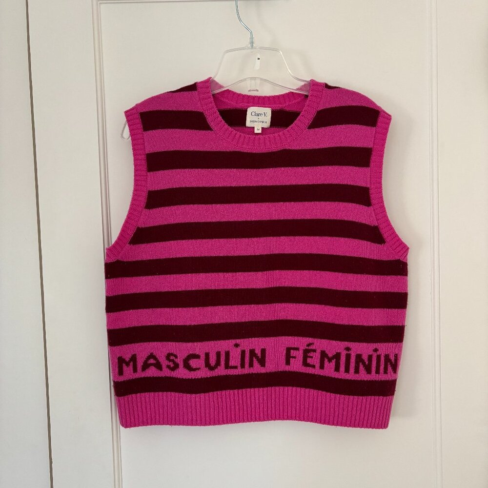 Clare V Pink and Burgundy Striped Knit Vest Monoprix Masculin Feminin
